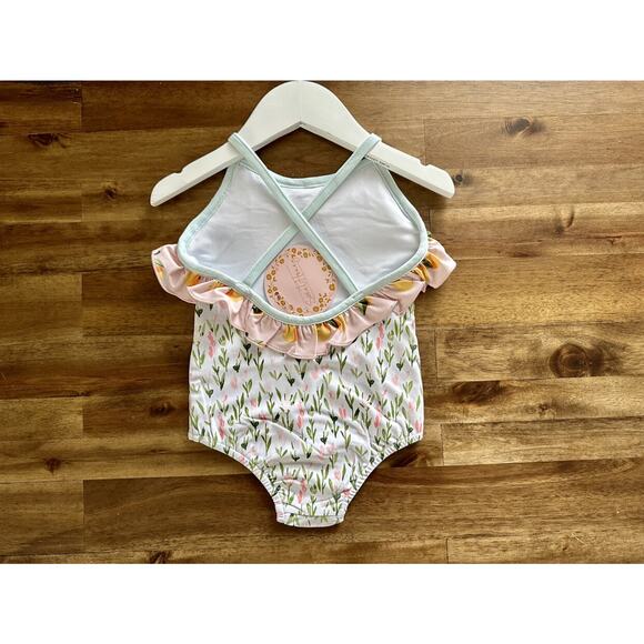 NWT SweetHoney Mary One Piece Swimsuit Savannah Floral White Green Pink 2T - Picture 3 of 7